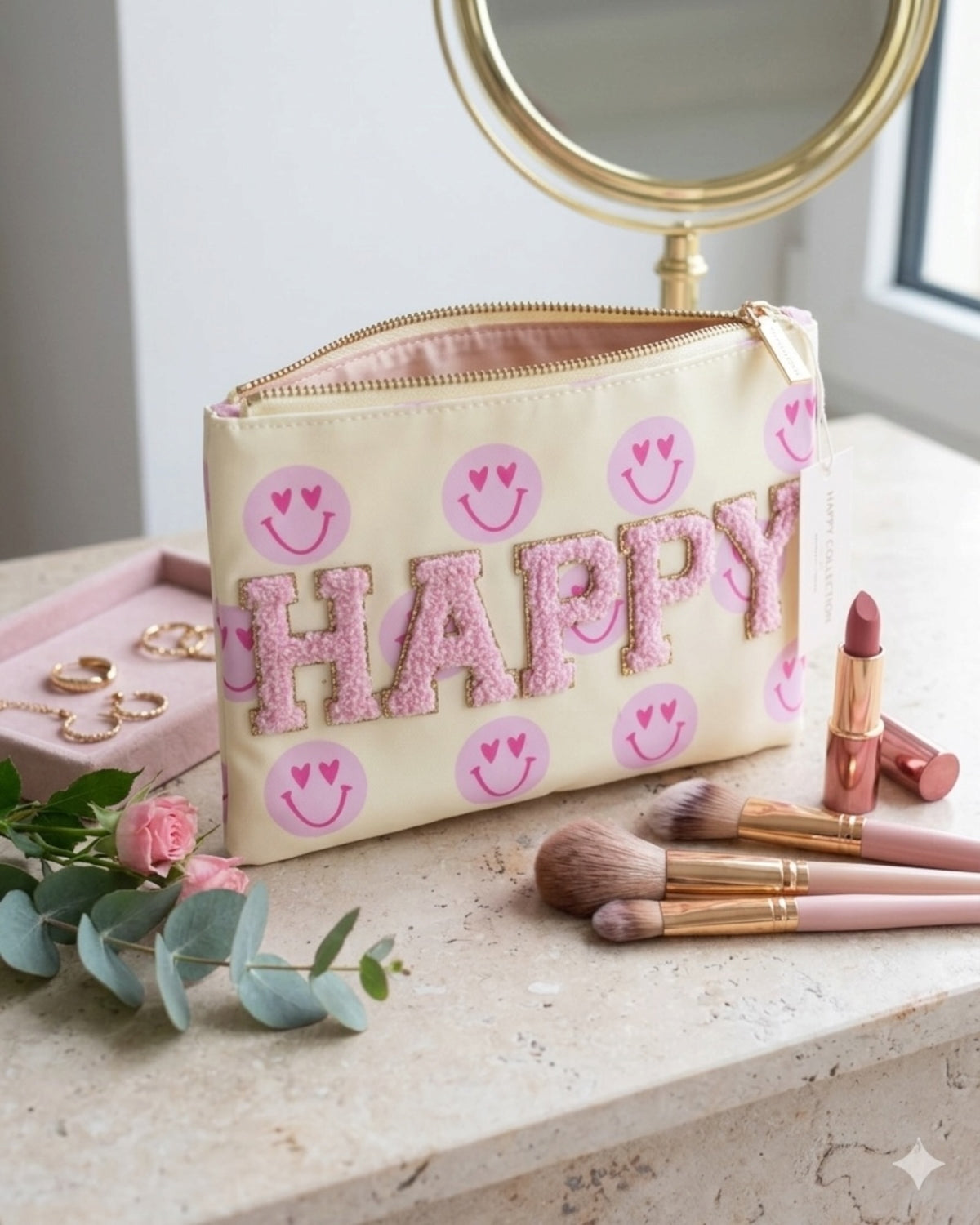 Smiley Kosmetiktasche Happy gelb rosa