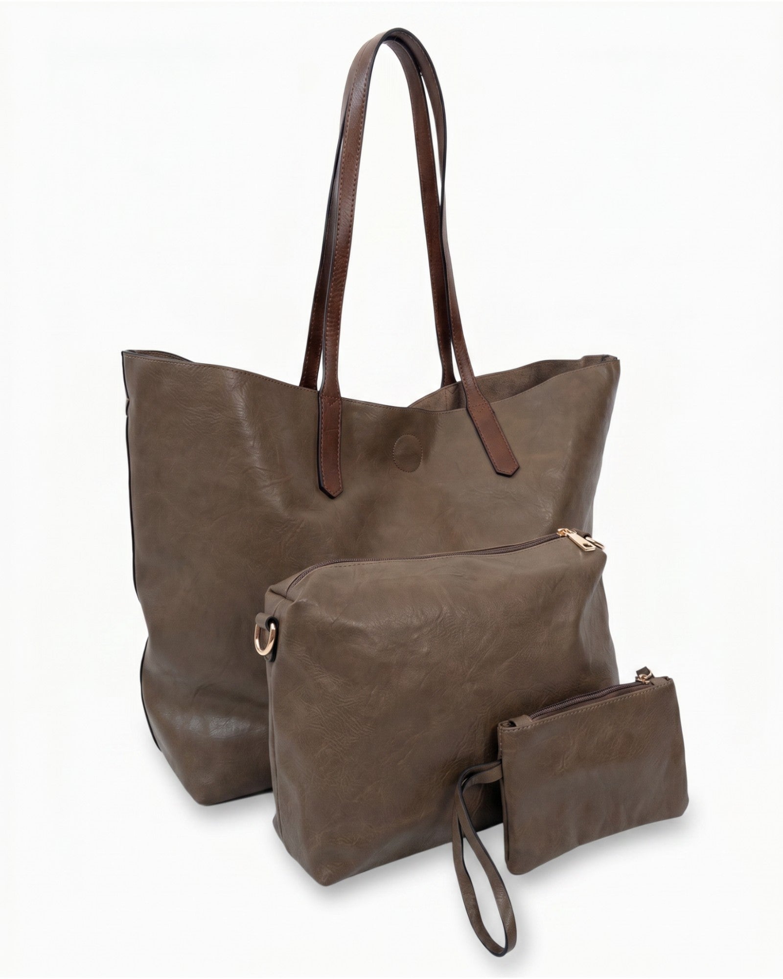 Handtaschen-Set 3-teilig mit Täschchen taupe braun