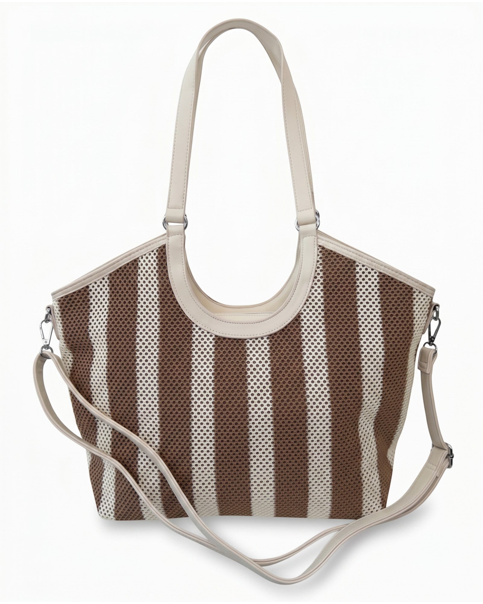 Handtasche mit Streifenmuster creme braun