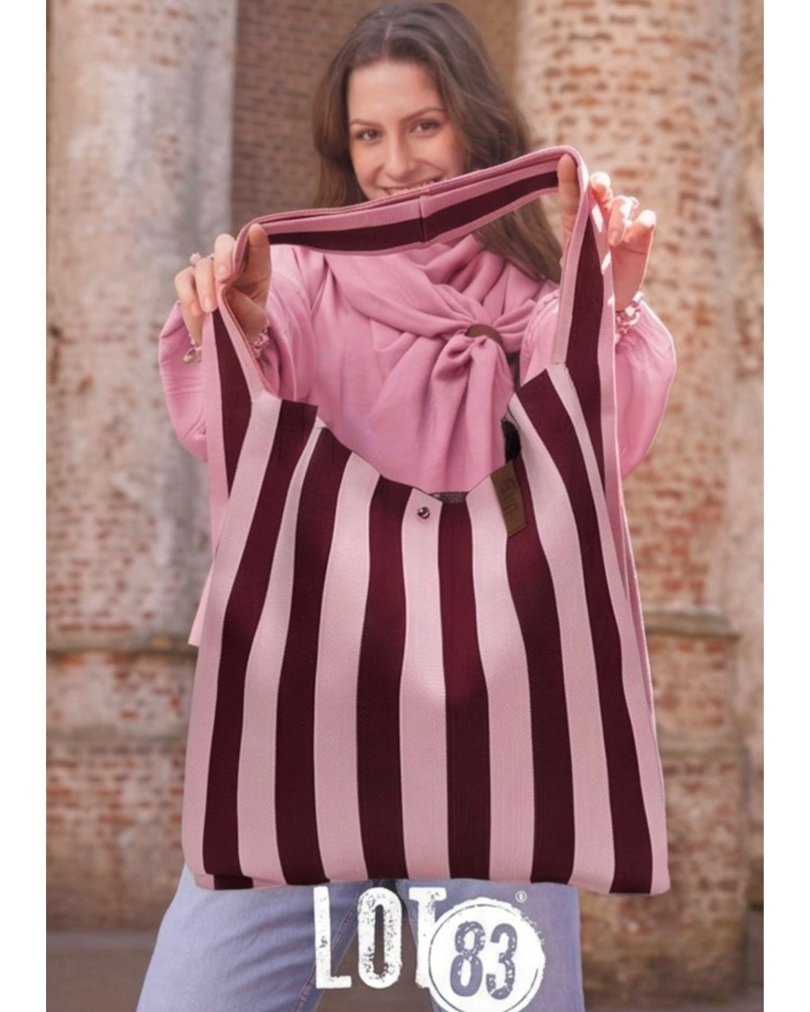 Shopper Lois LOT83 Streifen weinrot rosa
