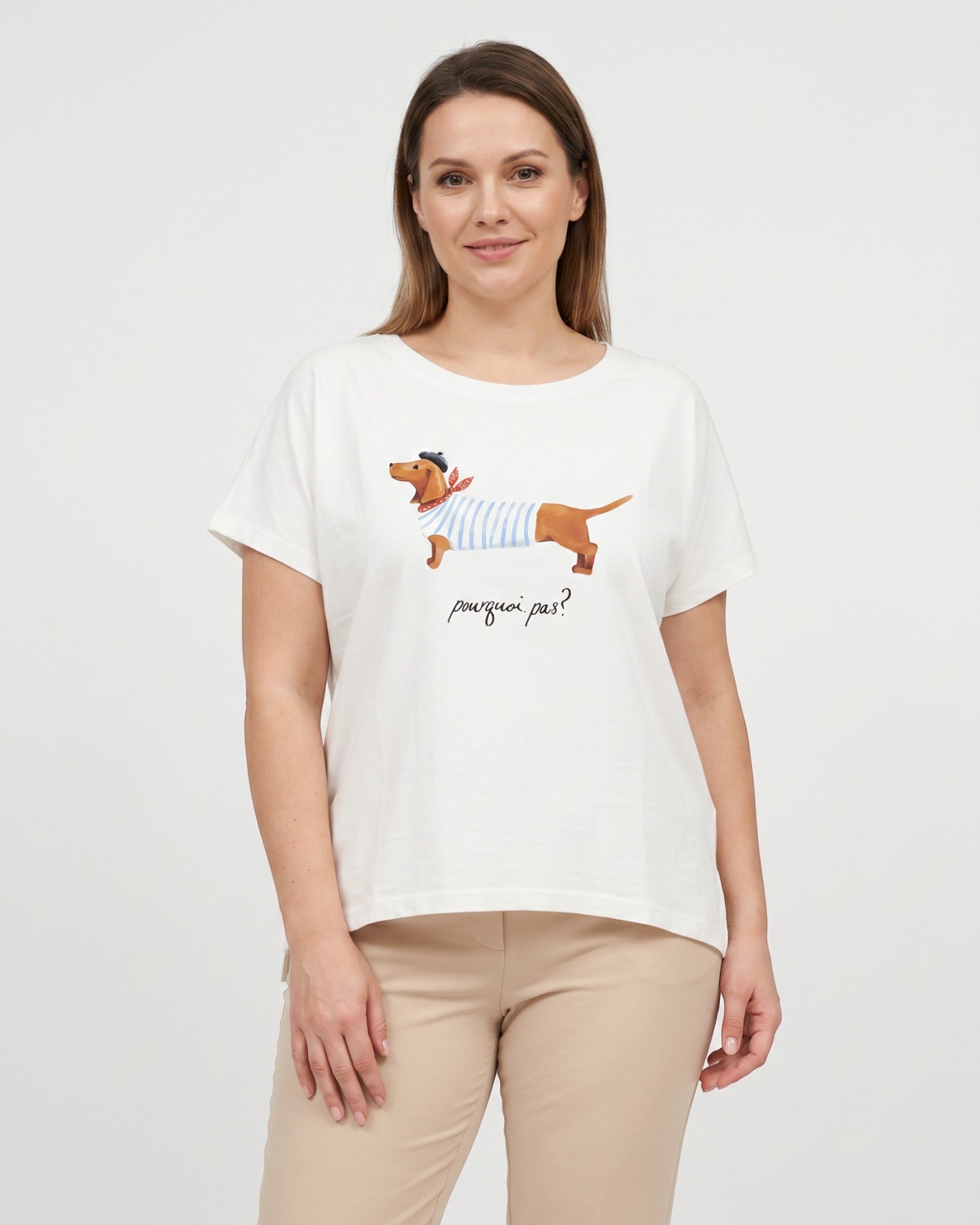 Shirt mit Dackel-Print und Schriftzug weiß blau