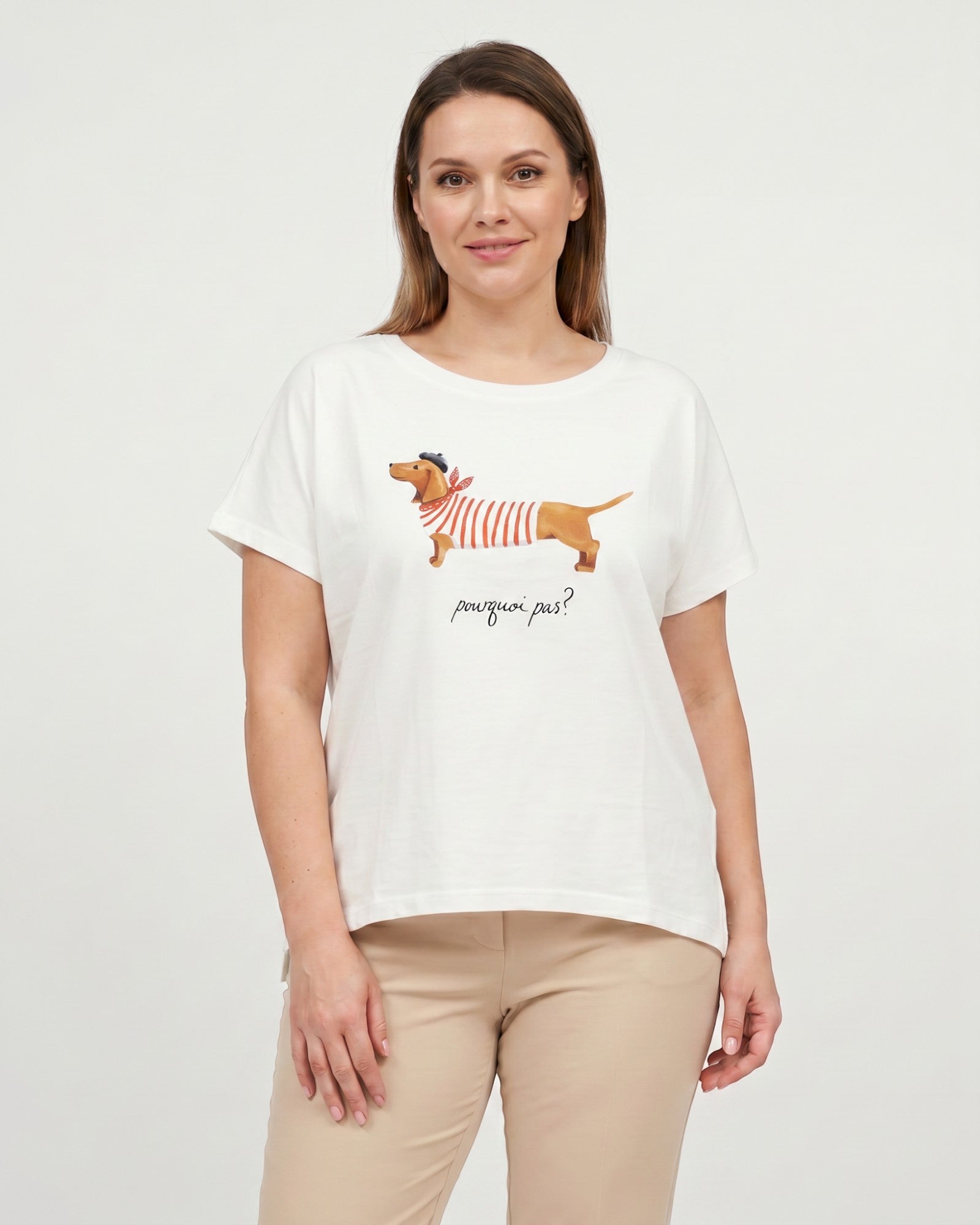 Shirt mit Dackel-Print und Schriftzug weiß rot