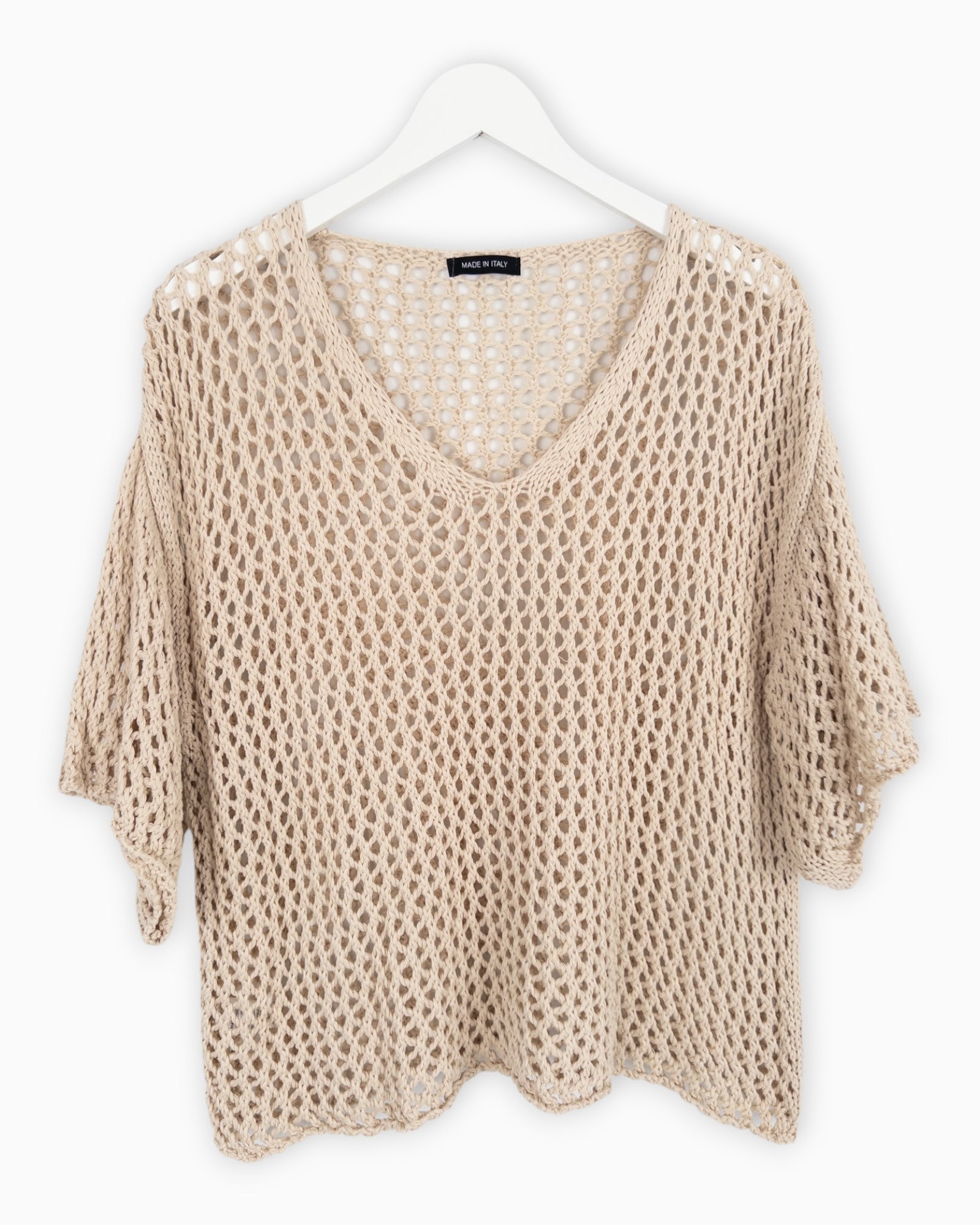 Häkel-Shirt V-Ausschnitt beige