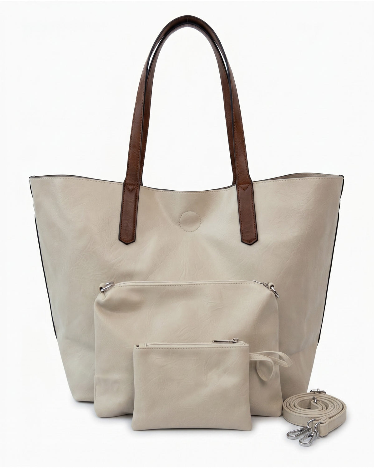 Handtaschen-Set 3-teilig mit Täschchen creme