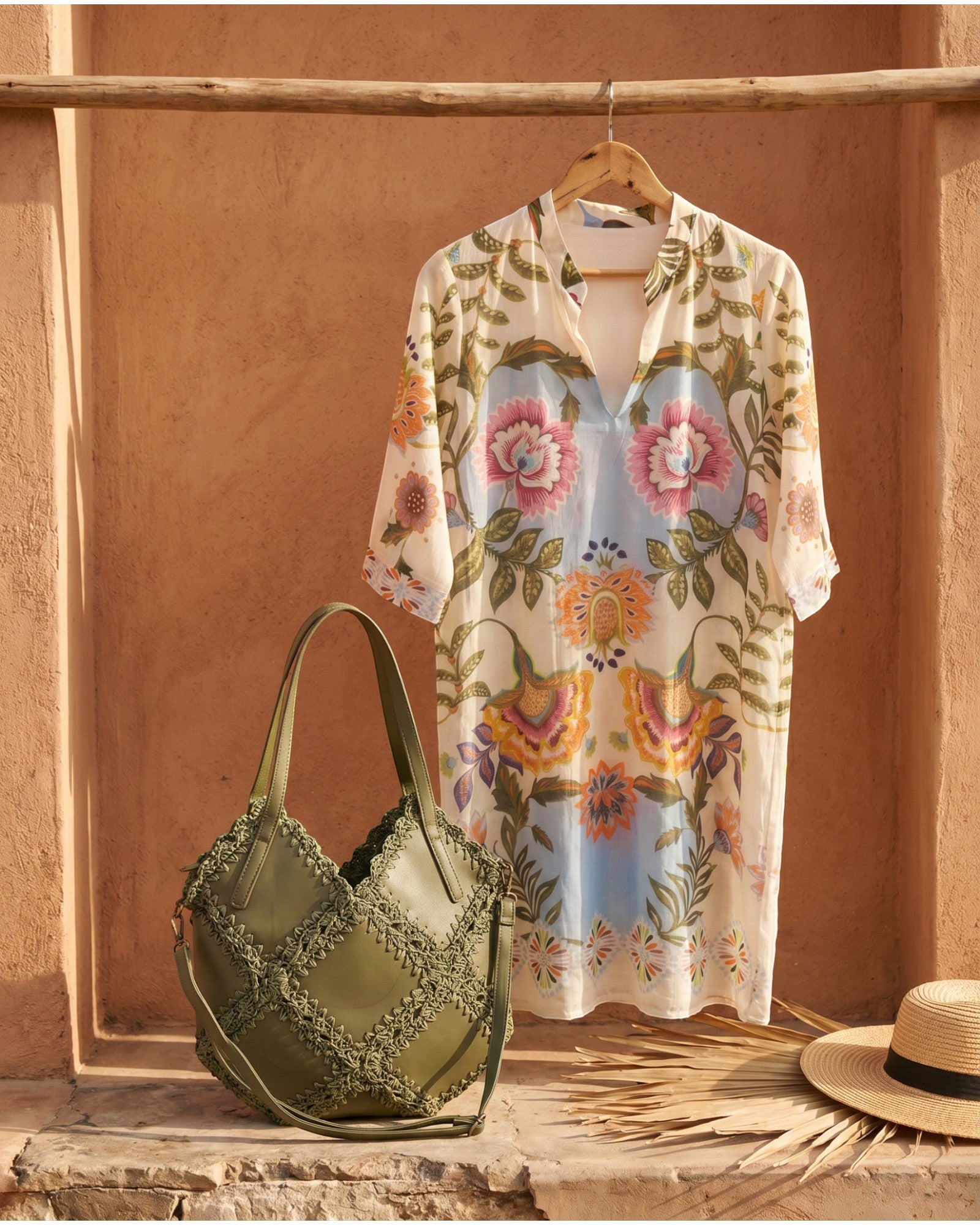 Sommer Shopper mit Häkel-Optik oliv
