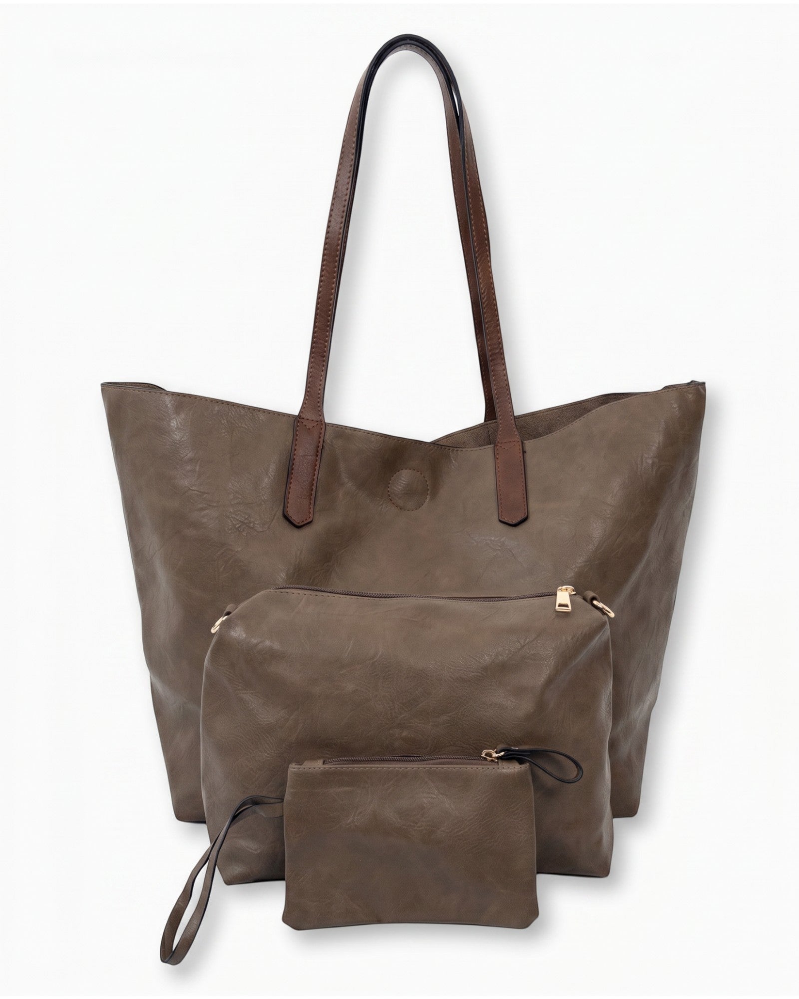 Handtaschen-Set 3-teilig mit Täschchen taupe braun