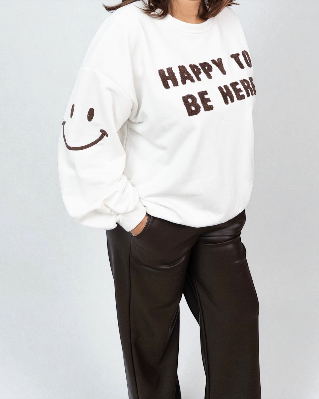 Oversize Pullover Happy to be here creme