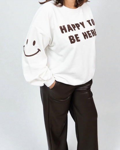 Oversize Pullover Happy to be here dunkelbraun