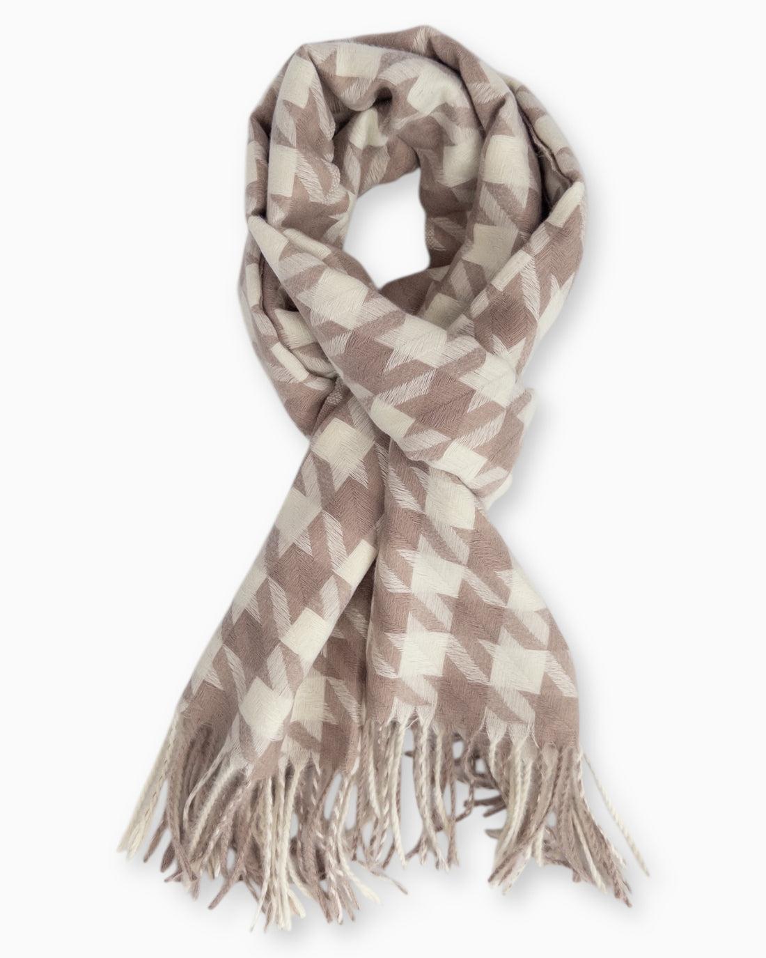 Schal Hahnentrittmuster mit Fransen taupe