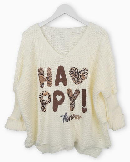 Oversize Pullover Happy creme