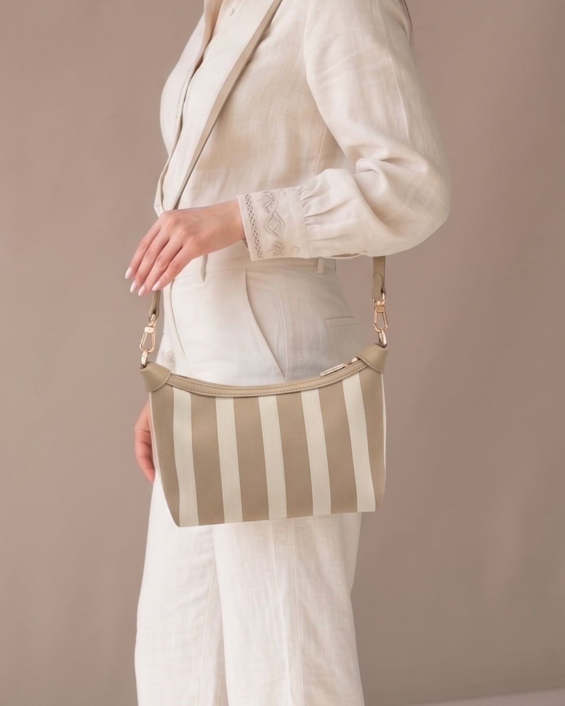 Maritime Canvas-Umhängetasche beige