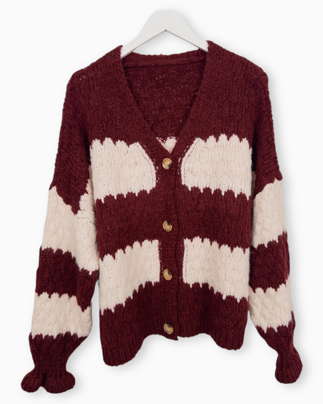 Strickjacke mit Streifen weinrot creme