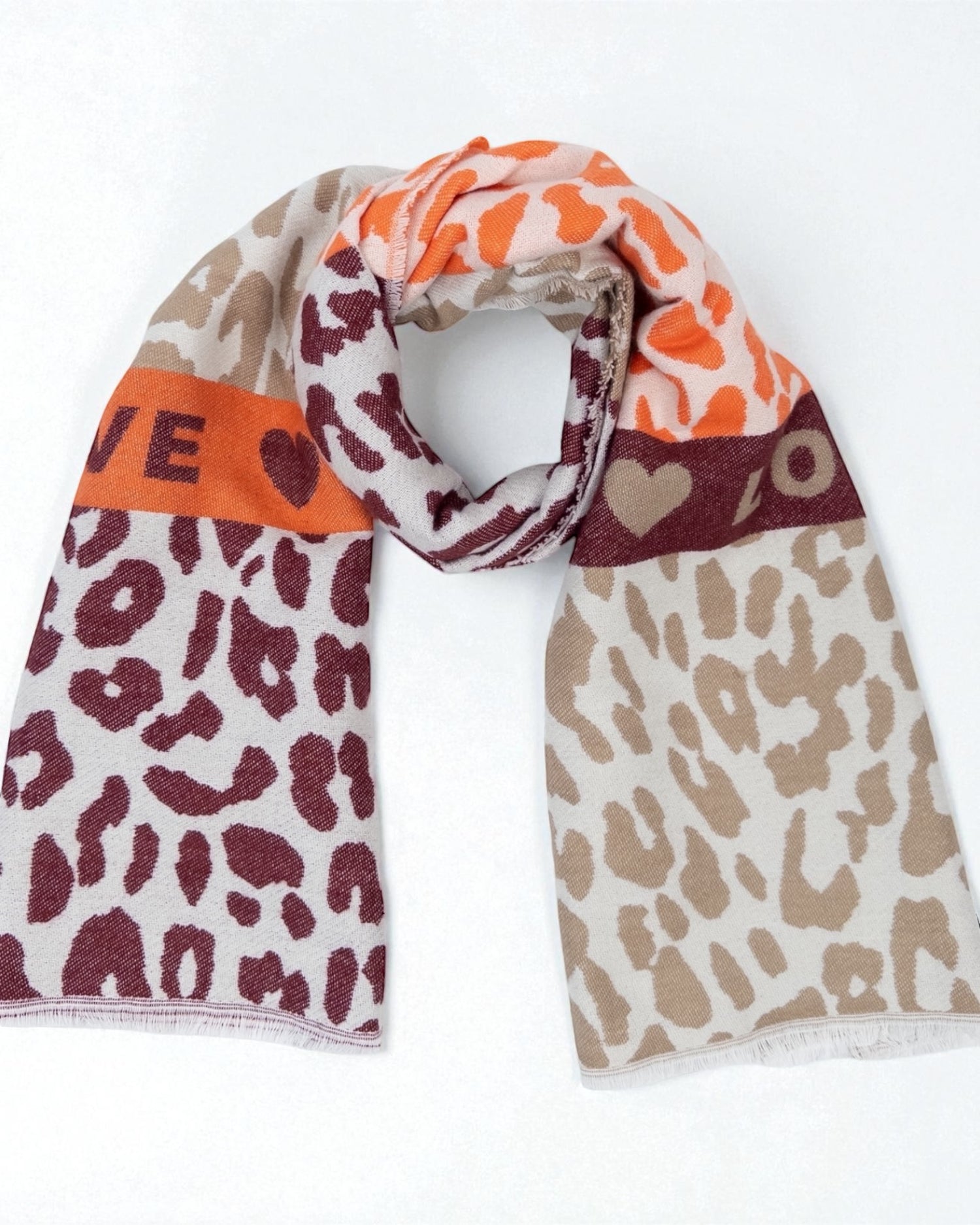 Leo Schal Love beige orange weinrot