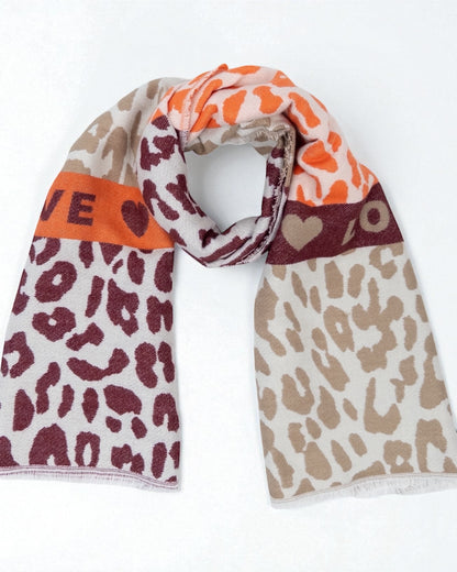 Leo Schal Love beige orange weinrot