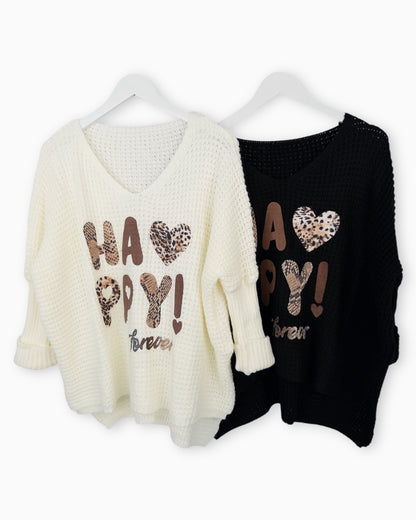 Oversize Pullover Happy schwarz