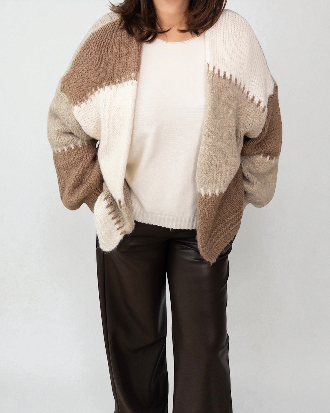 Mehrfarbige Strickweste braun beige creme