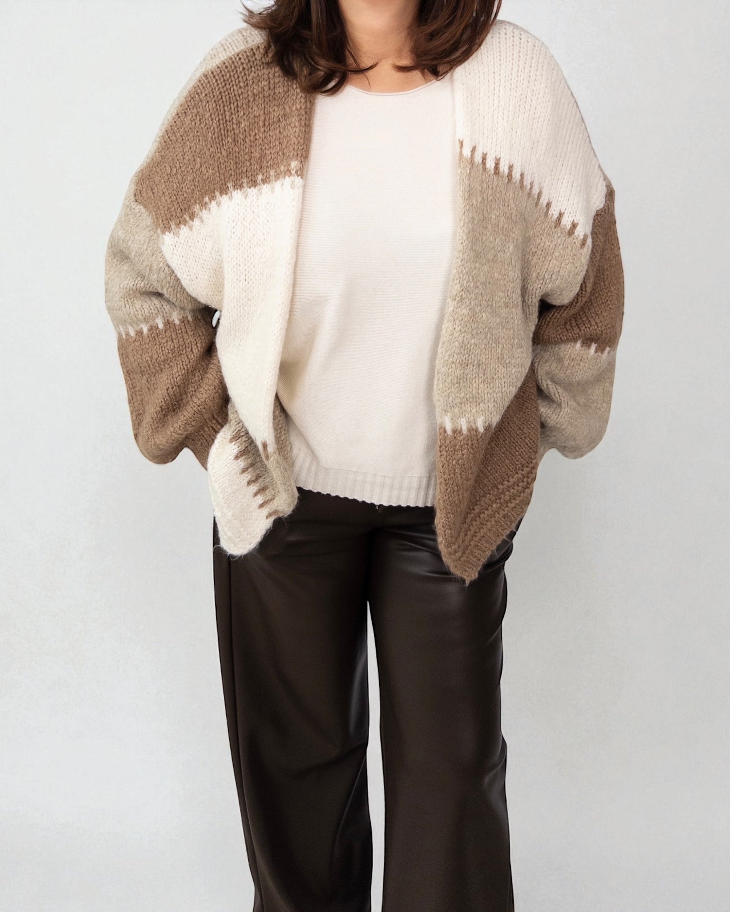 Mehrfarbige Strickweste braun beige creme