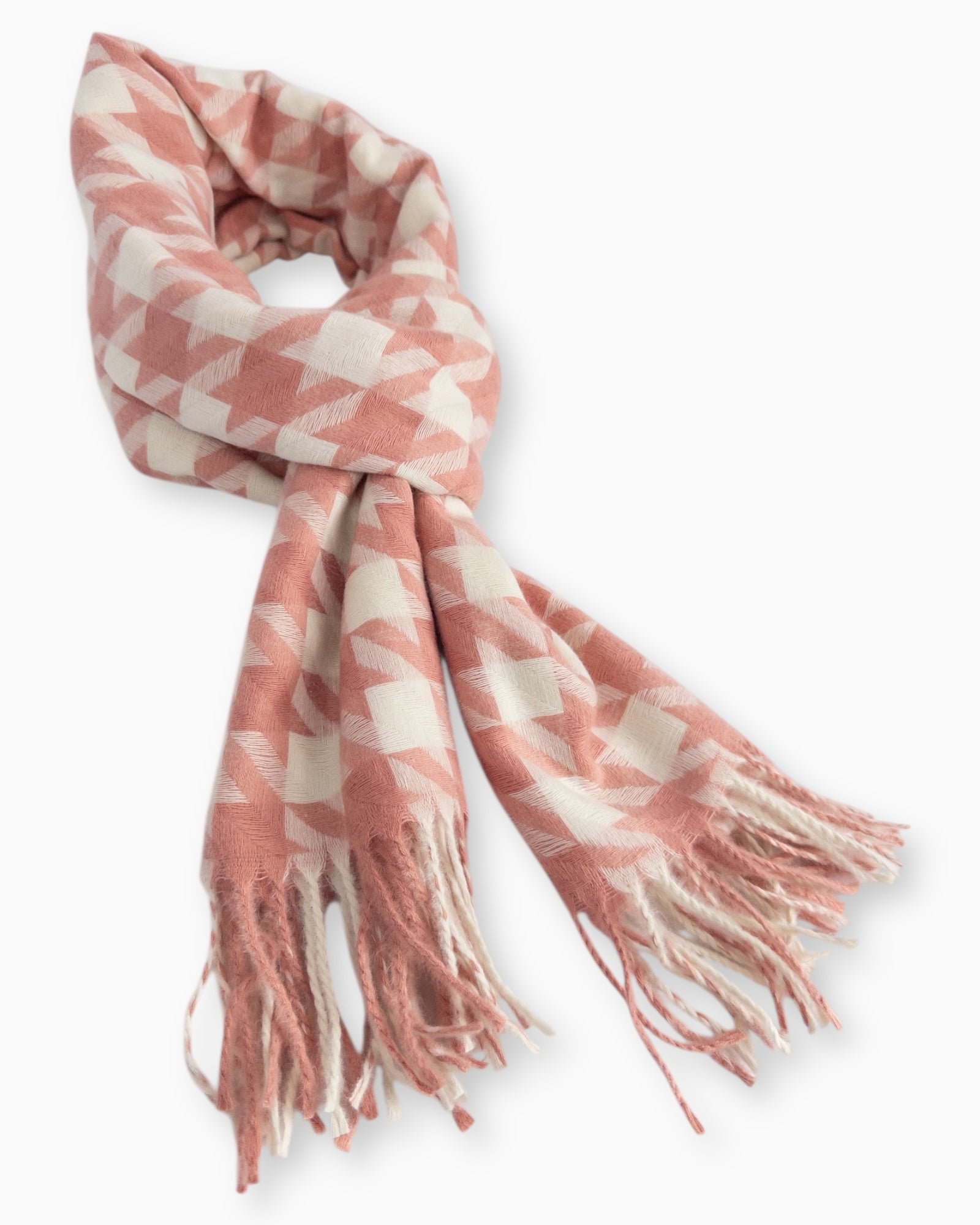 Schal Hahnentrittmuster mit Fransen rosa