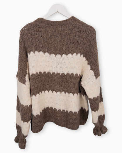 Strickjacke mit Streifen taupe creme