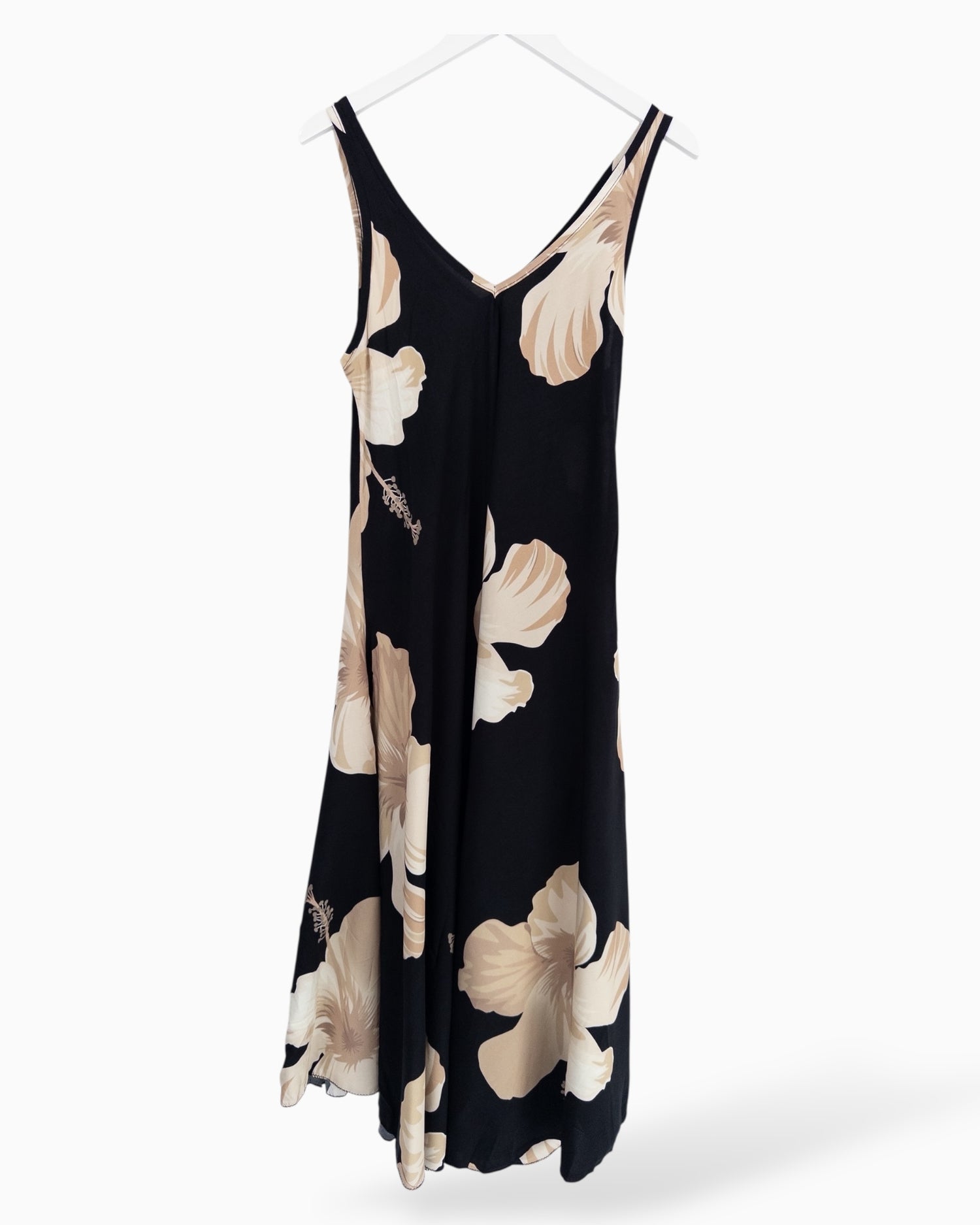 Langes Trägerkleid mit Blumen-Muster schwarz
