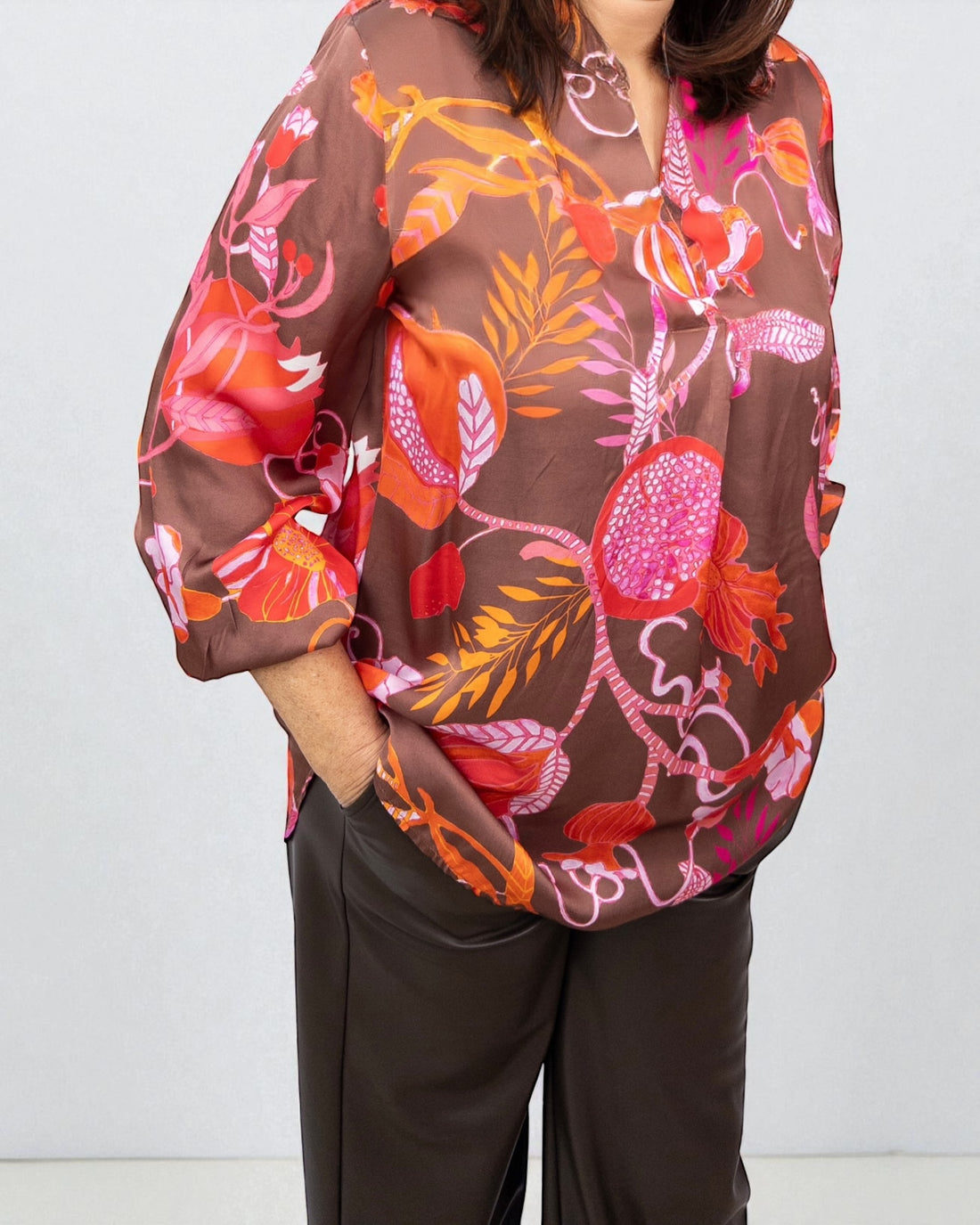 Bluse Flower braun orange
