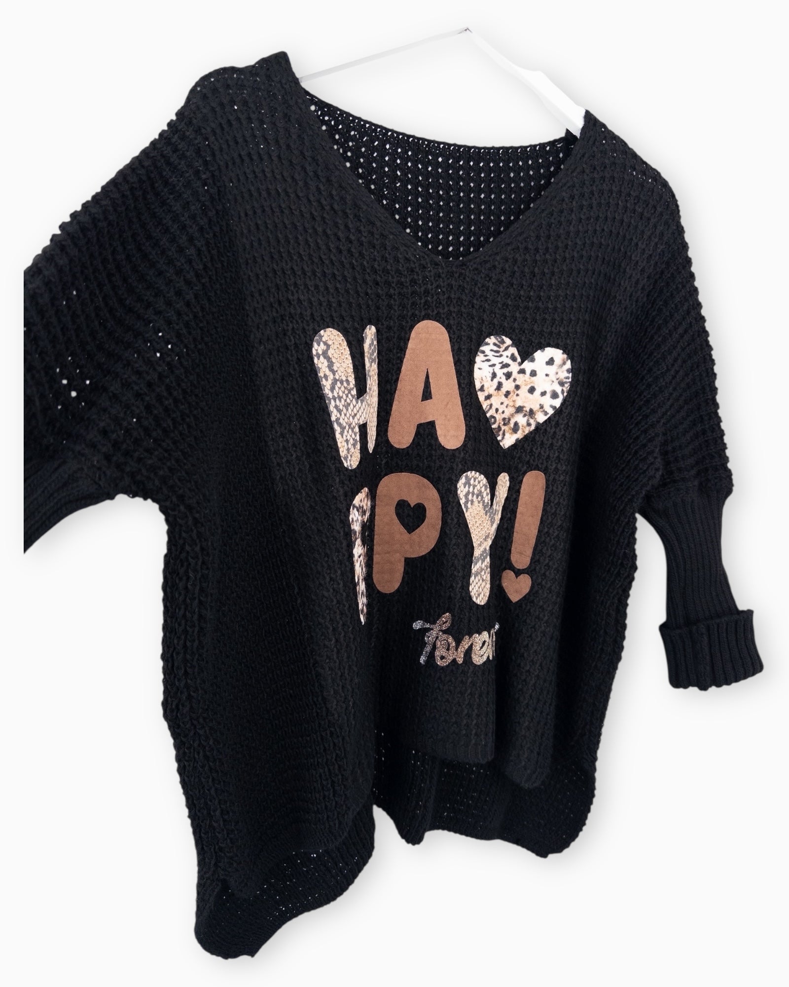 Oversize Pullover Happy schwarz