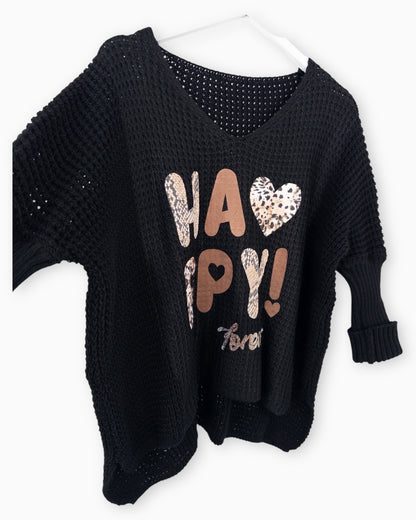 Oversize Pullover Happy schwarz