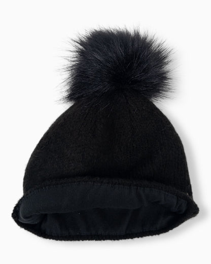 Winterwarme Mütze mit Bommel schwarz