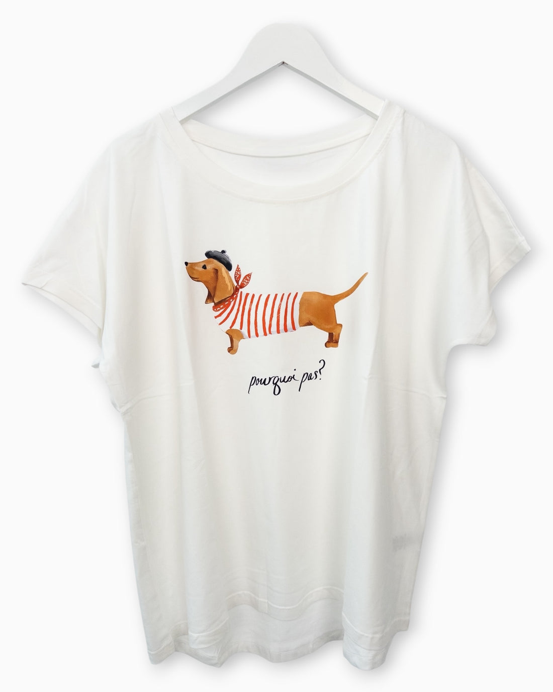 Shirt mit Dackel-Print und Schriftzug weiß rot