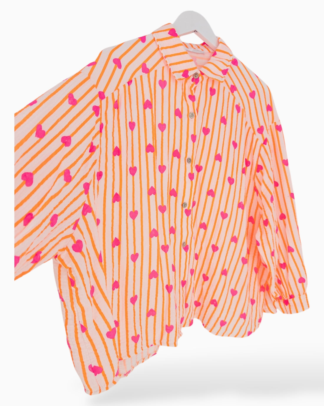 Oversize Musselin-Bluse Herzchen orange pink