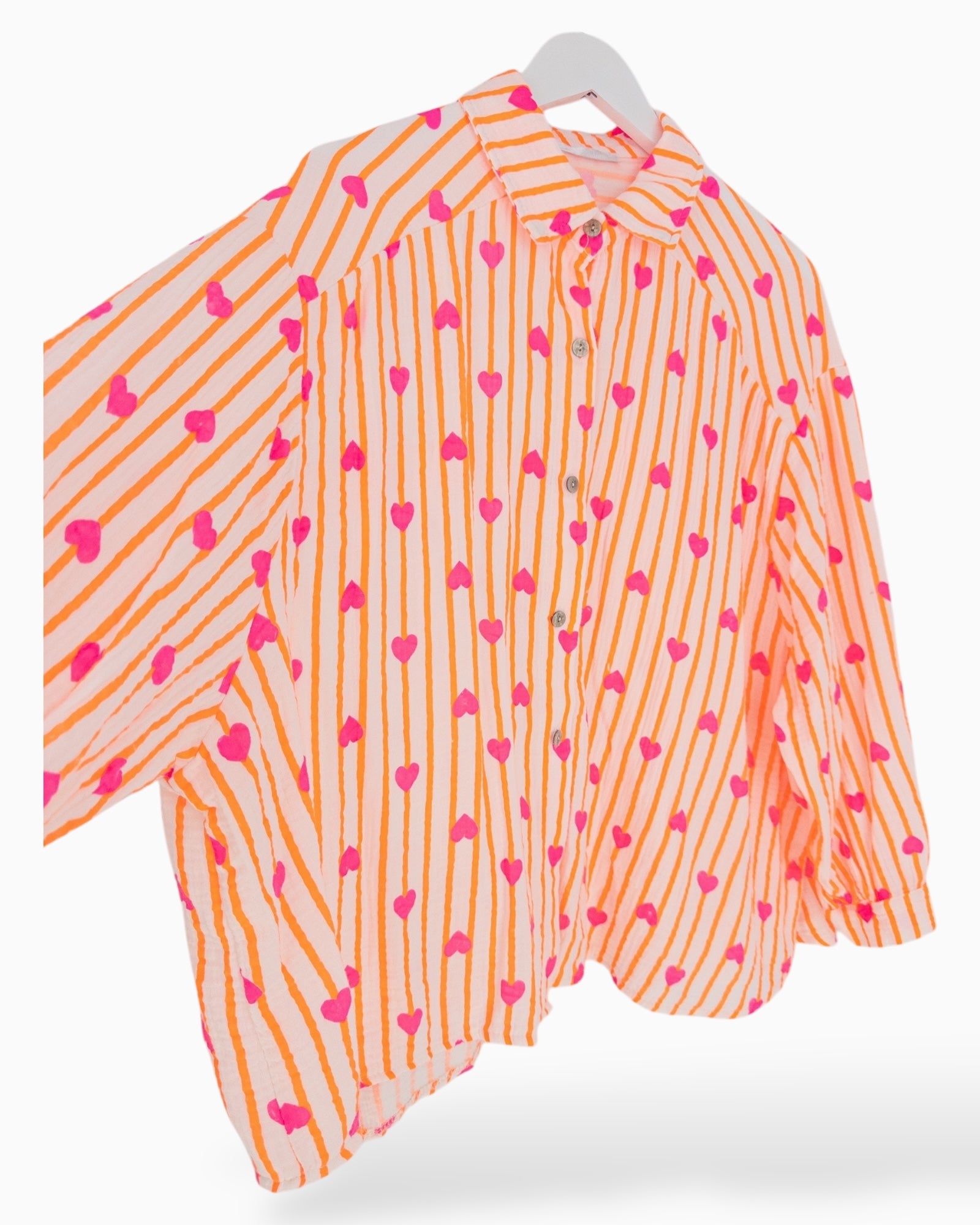 Oversize Musselin-Bluse Herzchen orange pink