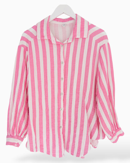 Bluse Musselin mit Streifen weiß rosa