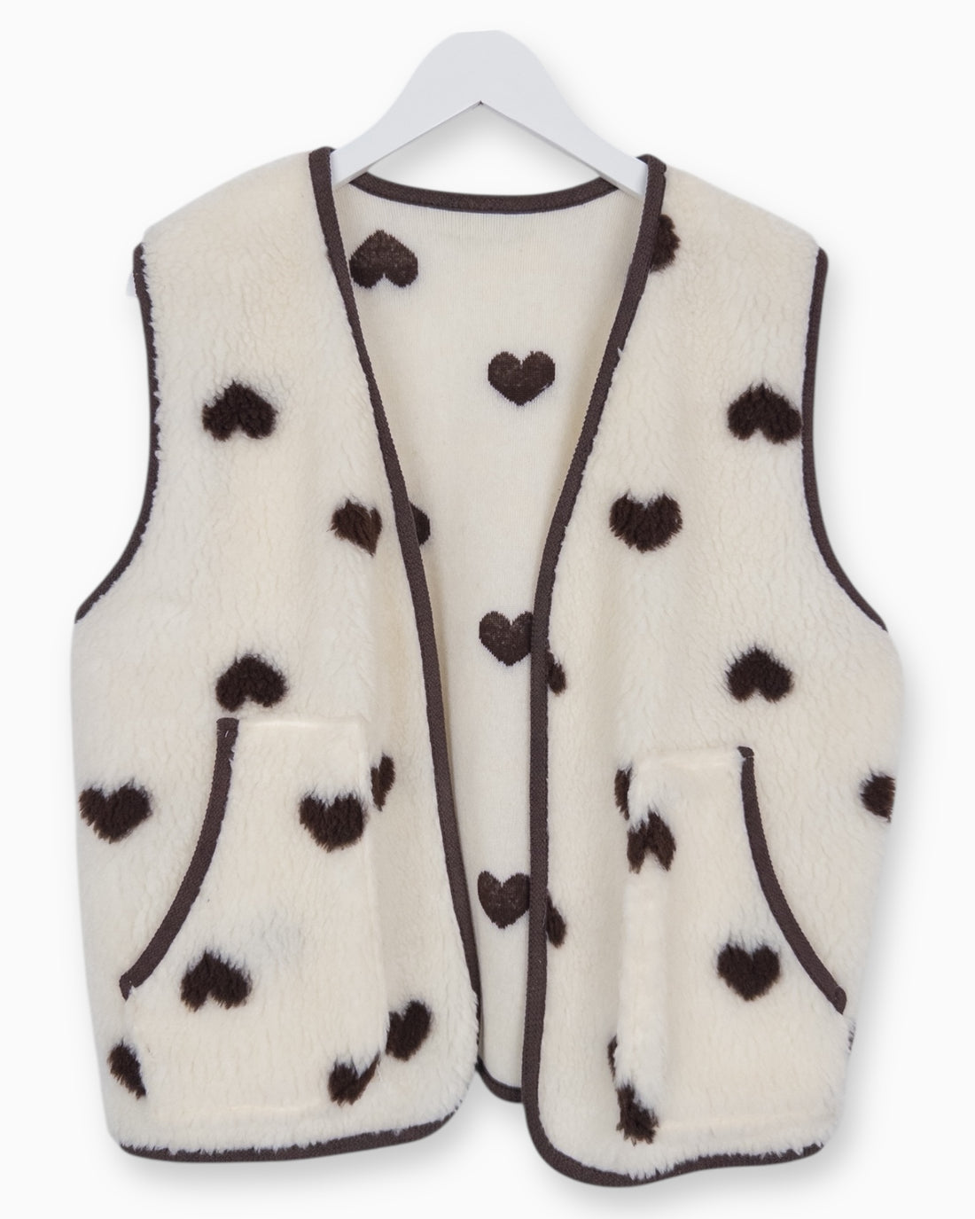 Leichte Teddy-Weste Herz creme braun
