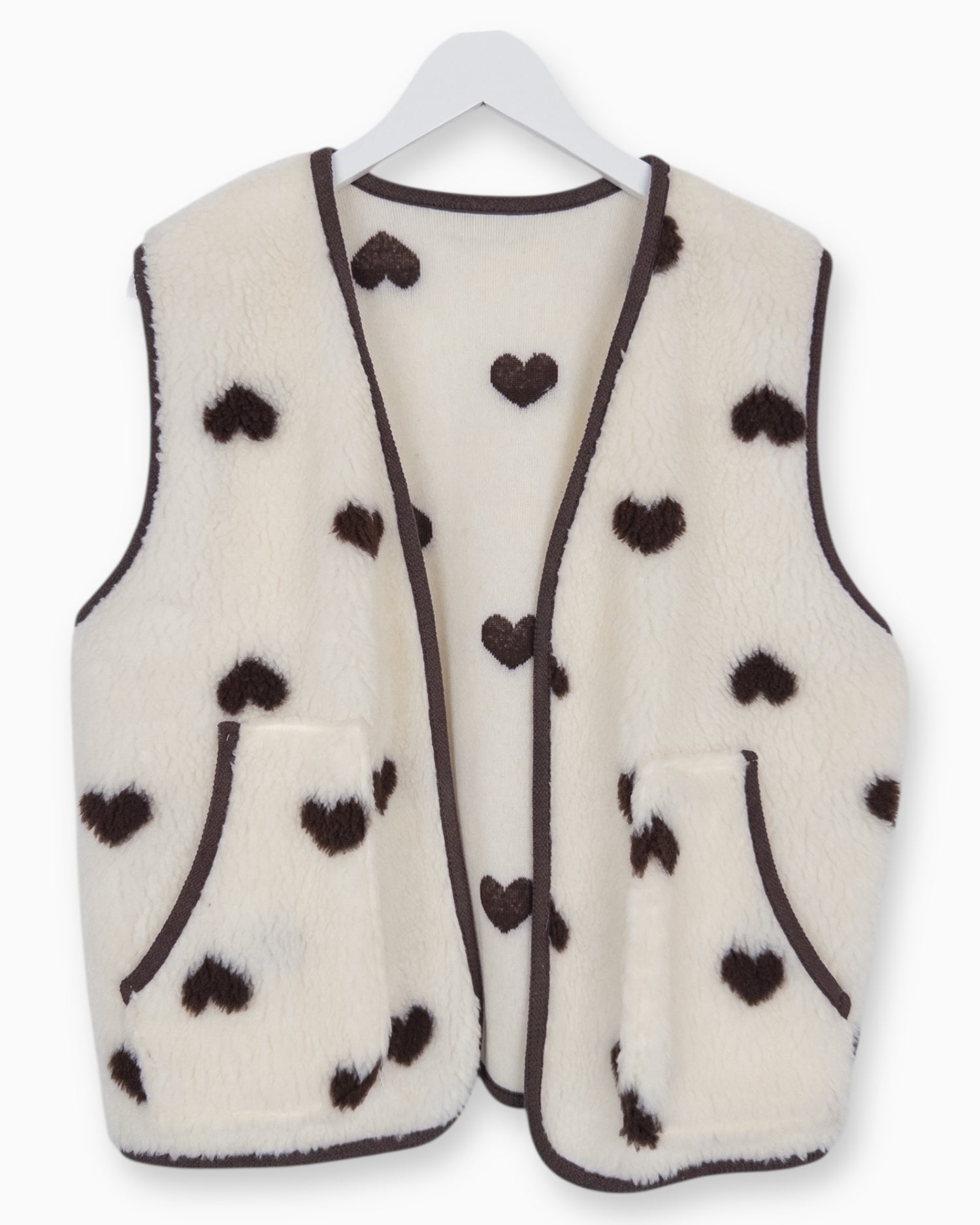 Leichte Teddy-Weste Herz creme braun