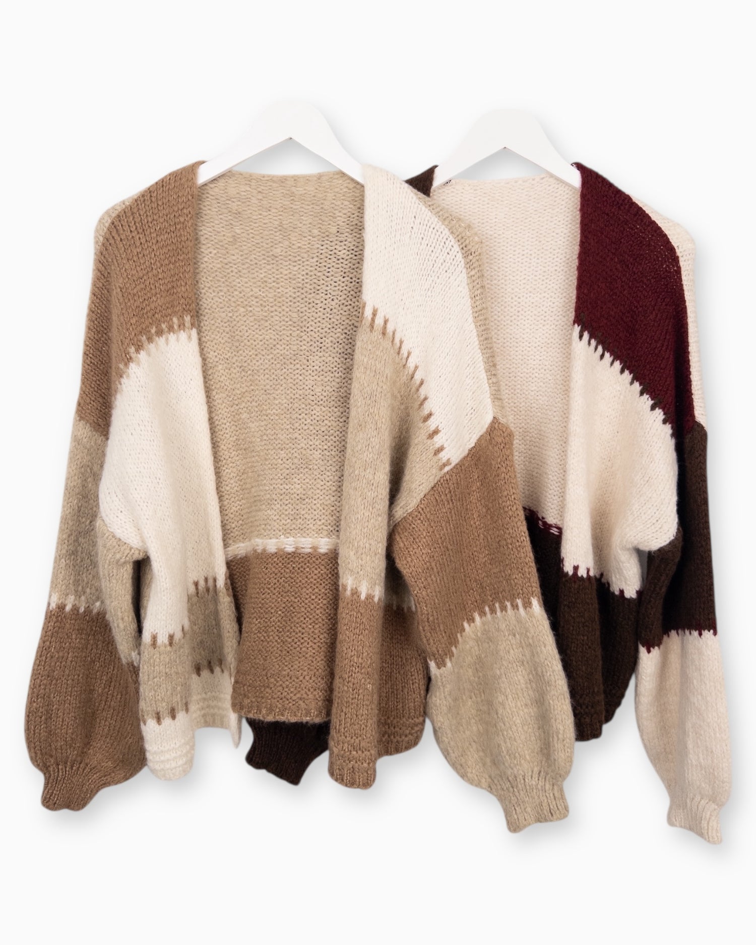 Mehrfarbige Strickweste weinrot braun creme