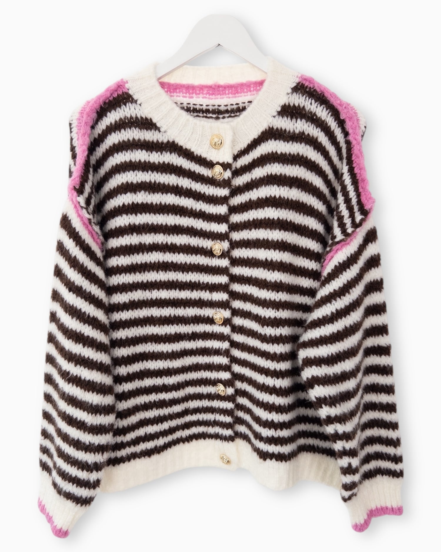 Strickjacke Streifen creme braun