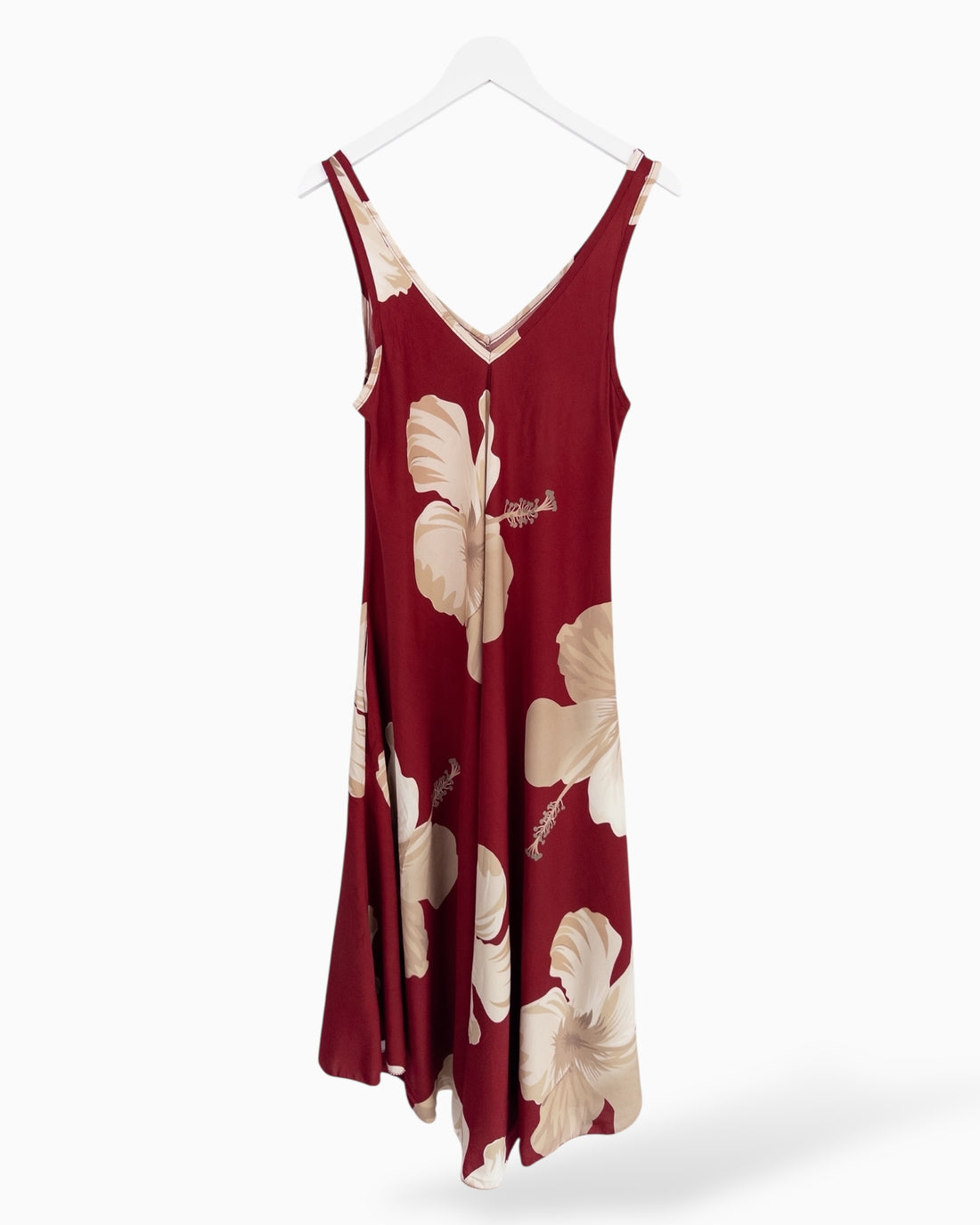Langes Trägerkleid mit Blumen-Muster weinrot