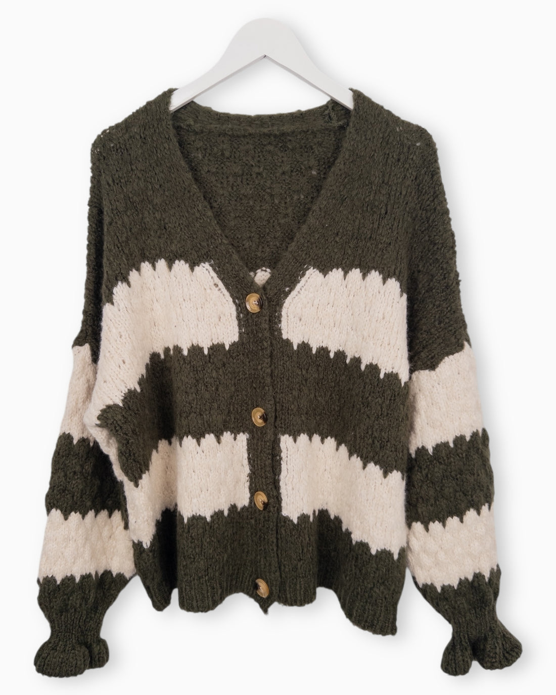 Strickjacke mit Streifen oliv creme
