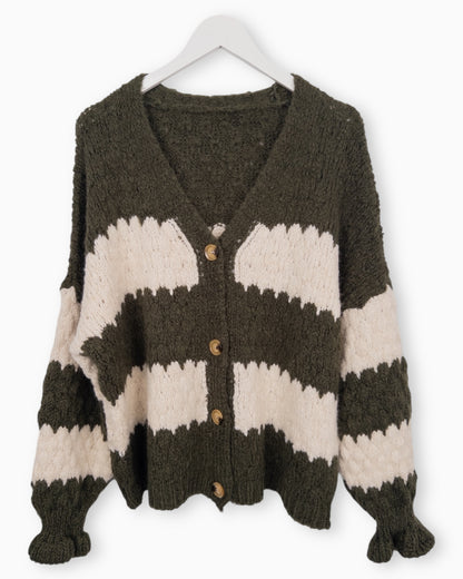 Strickjacke mit Streifen oliv creme