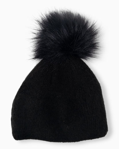 Winterwarme Mütze mit Bommel schwarz