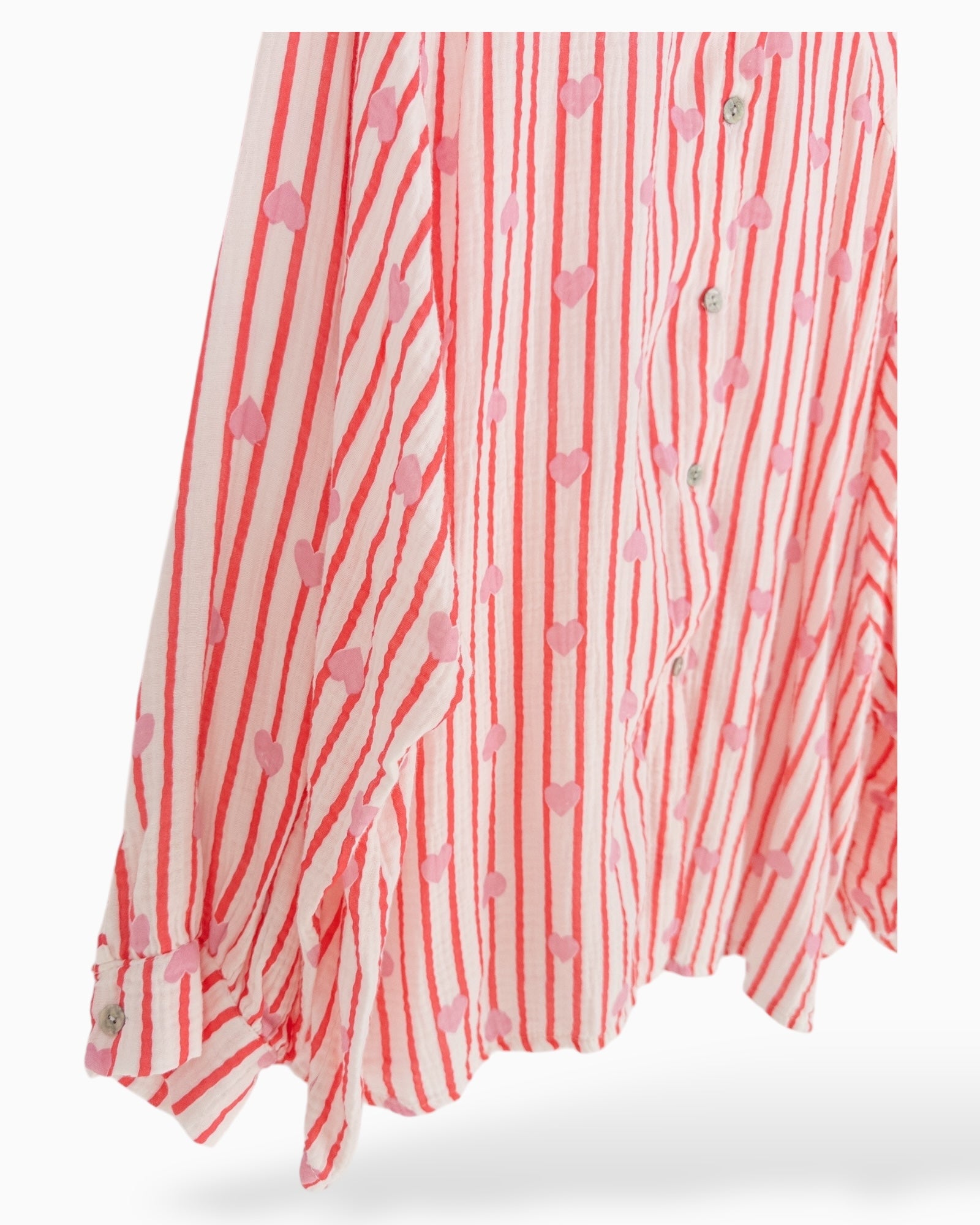Oversize Musselin-Bluse Herzchen weiß rot