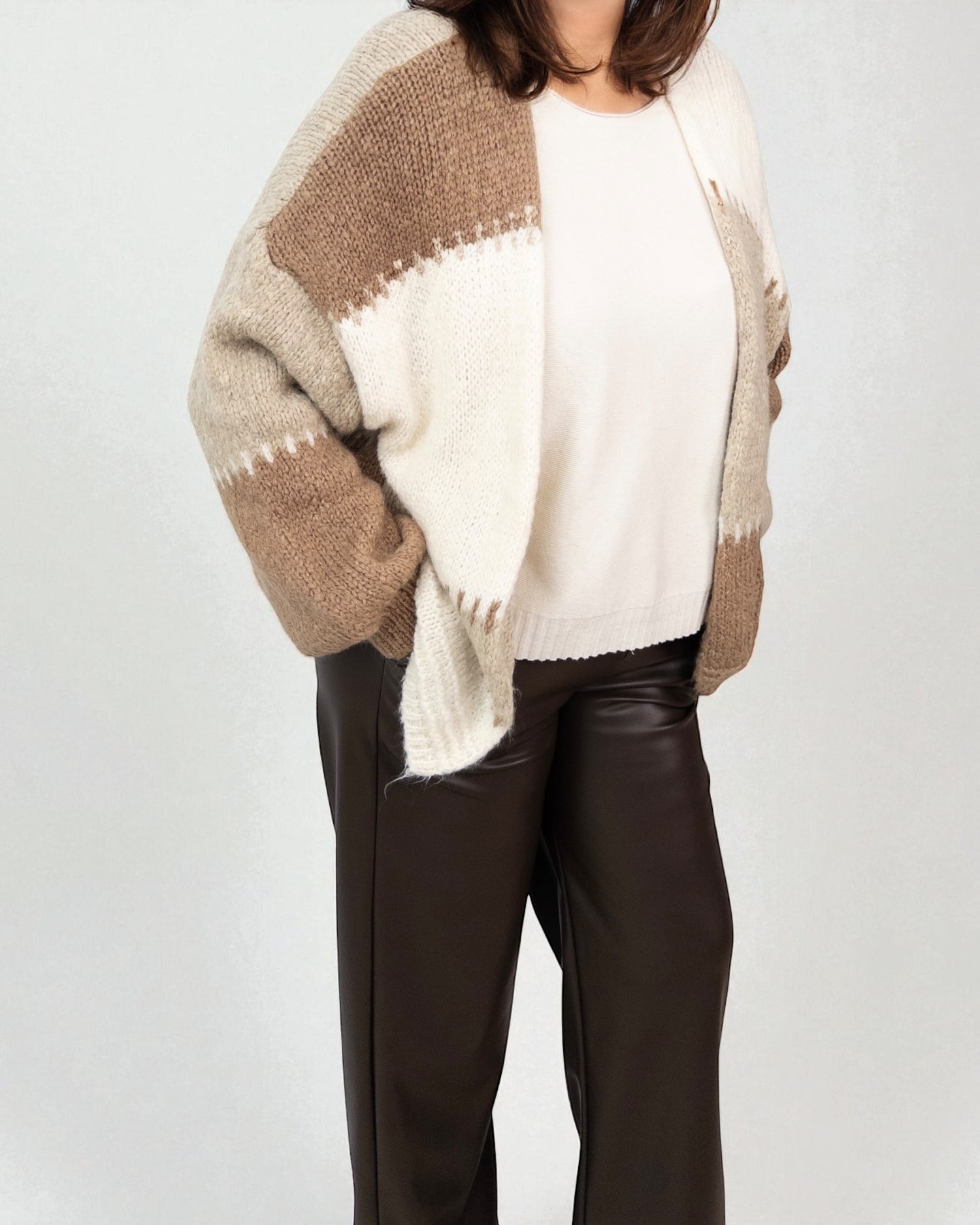 Mehrfarbige Strickweste braun beige creme