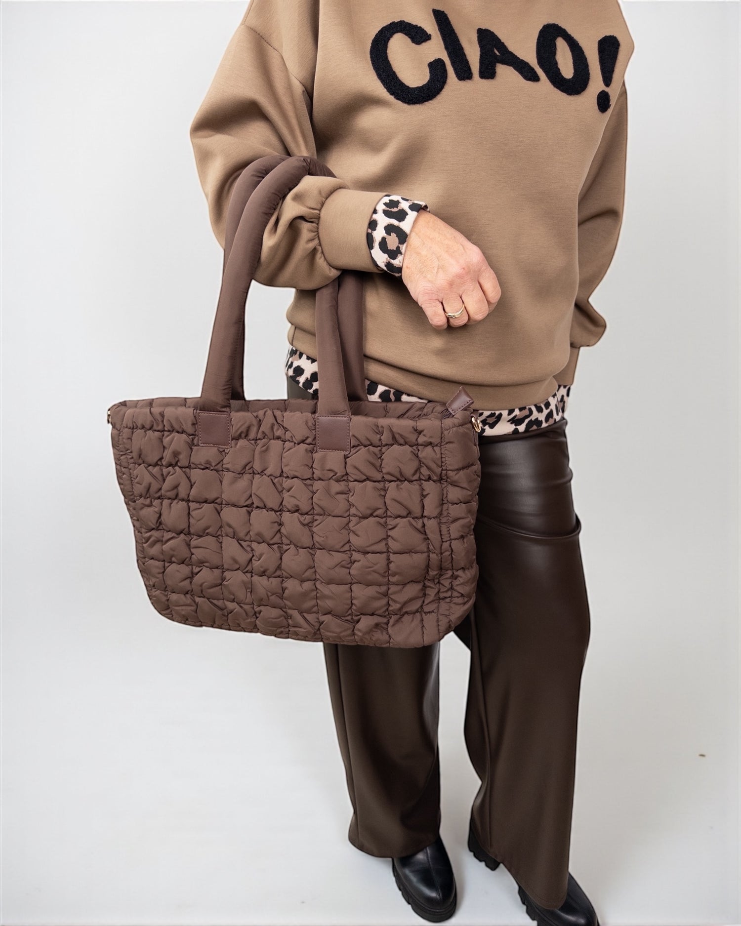 Gesteppter Shopper braun