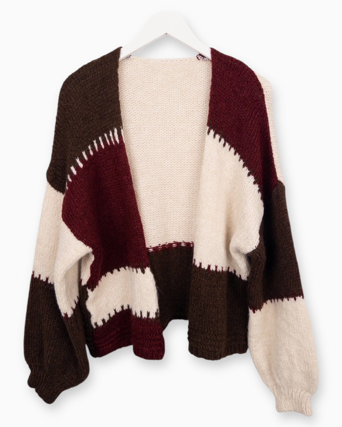 Mehrfarbige Strickweste weinrot braun creme