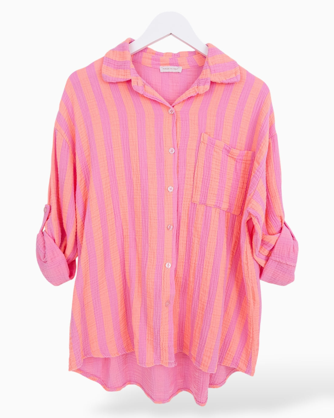 Bluse Musselin mit Streifen rosa lachs