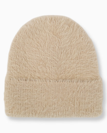 Flauschige Mütze beige