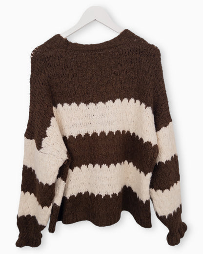 Strickjacke mit Streifen braun creme