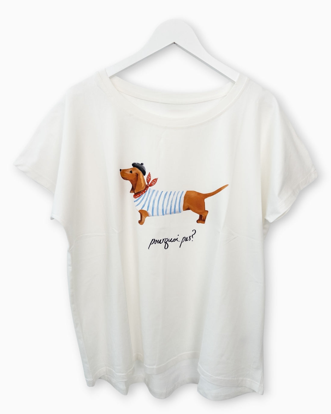Shirt mit Dackel-Print und Schriftzug weiß blau