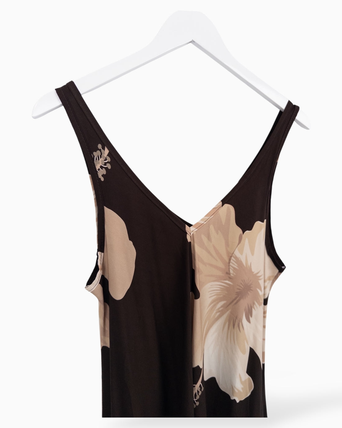 Langes Trägerkleid mit Blumen-Muster dunkelbraun