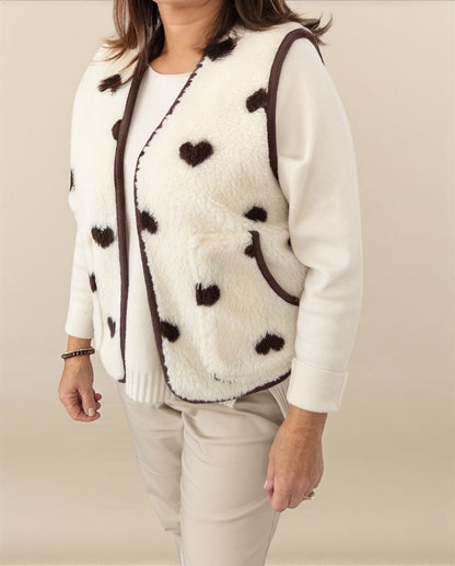 Leichte Teddy-Weste Herz creme braun